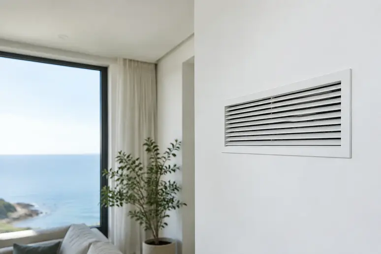 bouche de ventilation murale installée pour réguler l'humidité appartement bord de mer