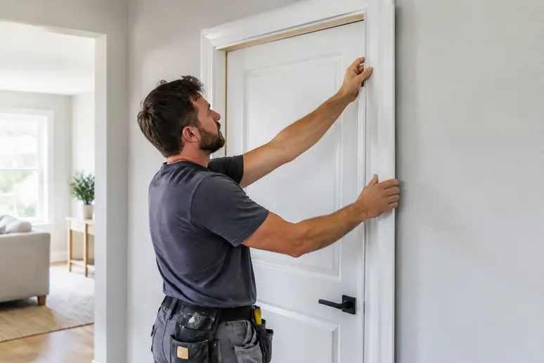 Mise en place de l habillage de cadre pour une porte interieur renovation