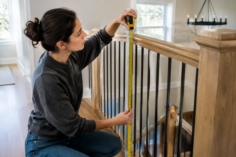 Vérification de la hauteur du garde-corps sur un palier d'escalier ouvert